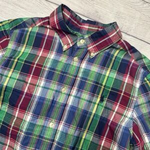 Polo Ralph Lauren Shirt Boys Large 14-16 Blue Red Green Plaid Long Sleeve